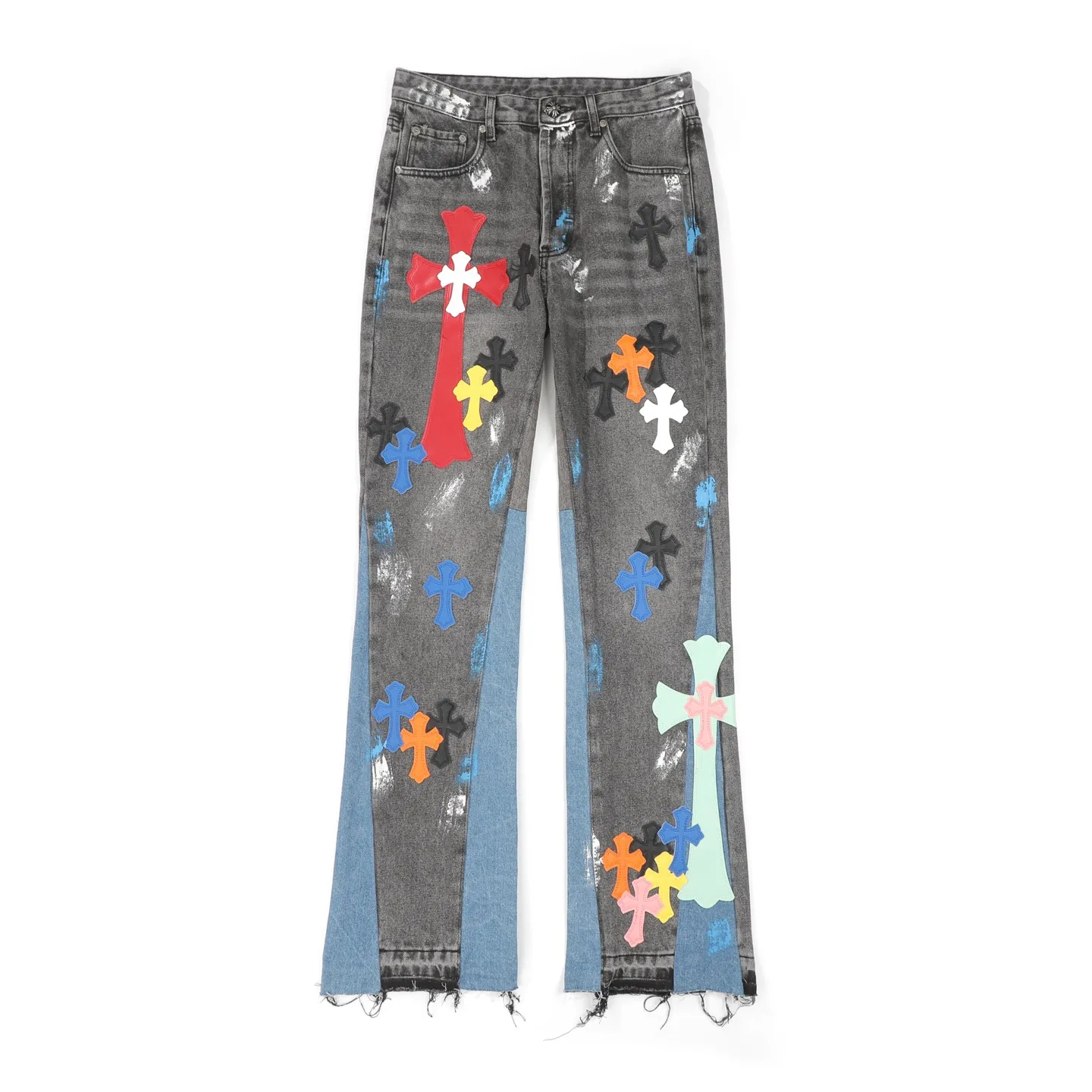 P280 GALLERY DEPT & Chrome heart Co-branded colorful leather cross loose washed flared jeans that truly restore the ultimate vintage texture. The original hardware and accessories are washed and other elevators. The QR code analysis is all purchased from the original factory. The degree of restoration is high. You are welcome to compare with a certain product ~ Three-dimensional version Loose and comfortable without being too picky about your body shape Make you taller and slimmer Factory Seiko Original factory quality control Same style for men and women Can be matched with couples Versatile recommendation Necessary jeans D332 for all seasons Trendy people have been disappointed. From the quality selection of fabrics, the tailoring of details, and the matching of patterns, everything is impeccable! The upper body is so handsome when worn...it can be easily worn by men, women and children! The craftsmanship is made of heavy-duty washed pure cotton denim fabric. After washing, it is soft and thick and looks very stylish when worn. Size: 28/30/32/34/36 Waist: 70/75/80/85/90 Knee: 44.5/46/47.5/49/50.5 Pants length: 102/104/106/108/110